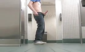College student jerking off in the campus public restroom