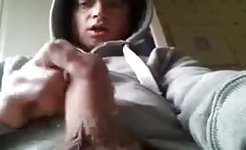 Straight uncut teen British boy jerking off and cumming on his jacket