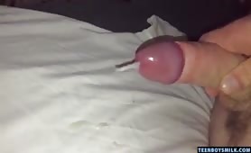 Gay boy jerks uncut cock and cums on sheets_x264.mp4-muxed