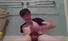 Young gay teen boy shows his gaping asshole before jerking his big dick and cums