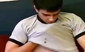 Young gay Arab teen boy secretly jerking his big dick on cam