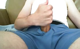 Teasing with his huge erect dick