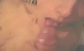 Twink takes cumshot on red lips