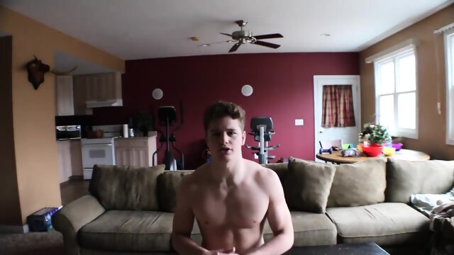 Muscle straight young sport boy jerks off and cums on his abs