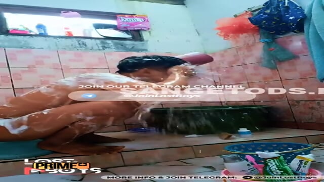 Skinny boy using a long dildo to jerk off