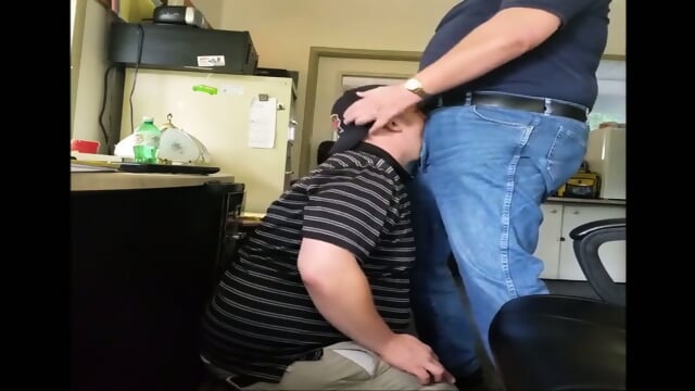 Fat Daddy Fucks Chubby Guy's Mouth, Cumming Hard Down His Throat