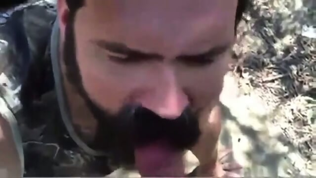 Bearded Daddy Blows Load on Hung Stud's Face in Woods