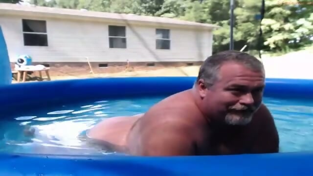 Bearded Daddy Strokes His Thick Cock by Pool