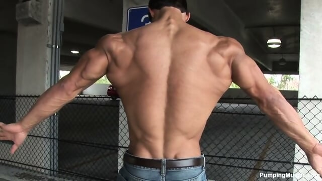 Muscle Stud Flexes, Strokes His Thick Cock